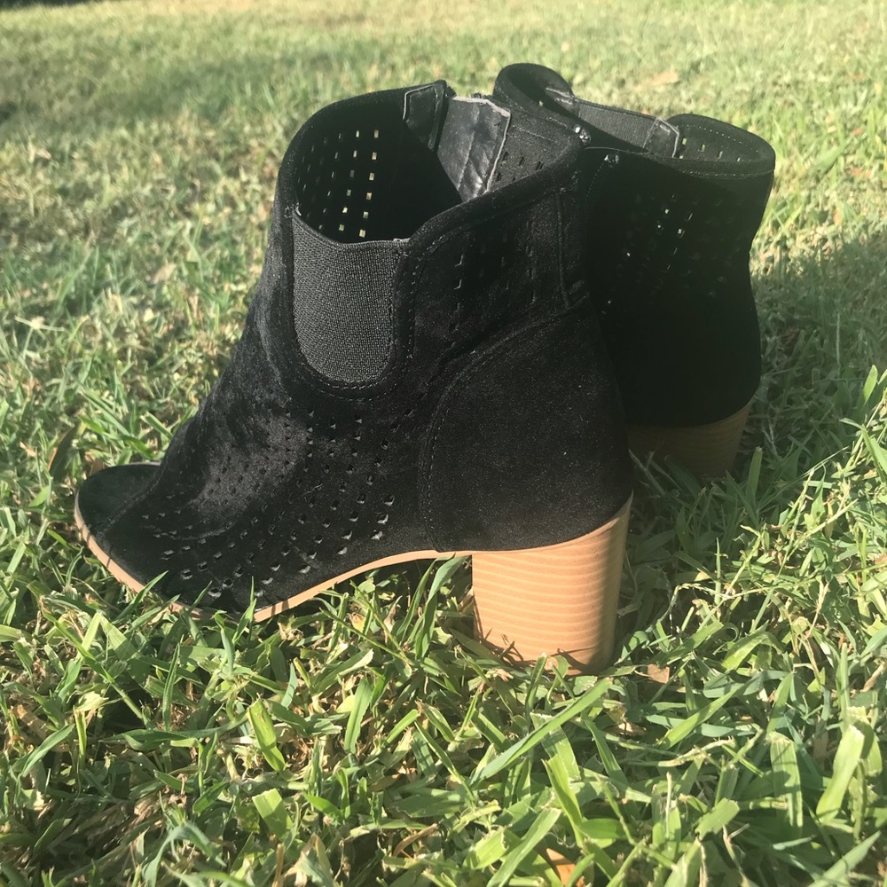 JG black suede with tan heel booties